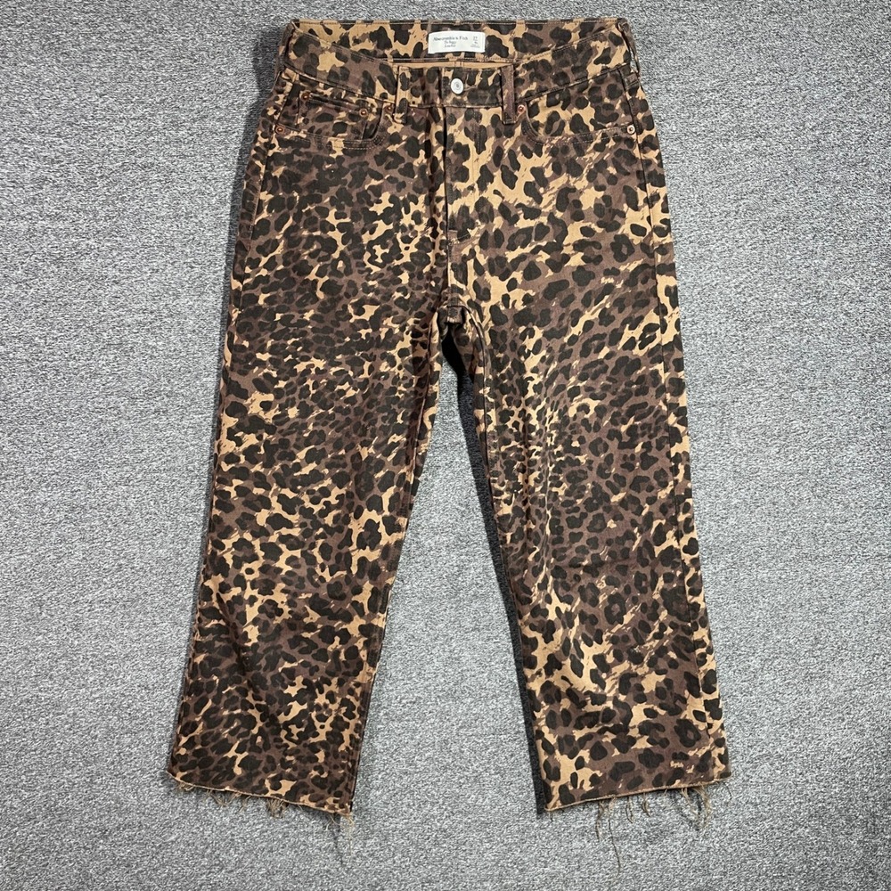 Abercrombie & Fitch The Baggy Low Rise Leopard Print Jeans 27 4S Raw Hem